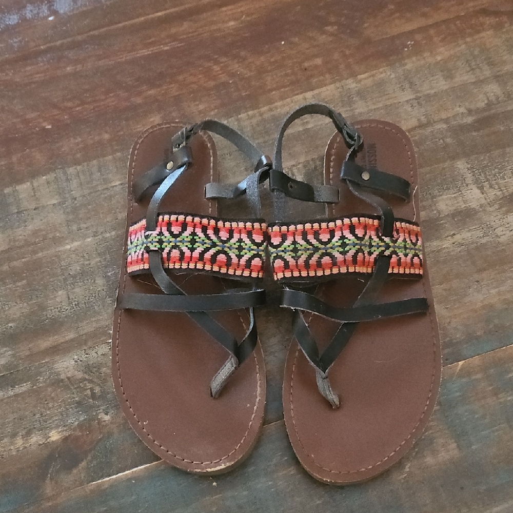 Black & Brown Sandals with Colorful Detail Strap
